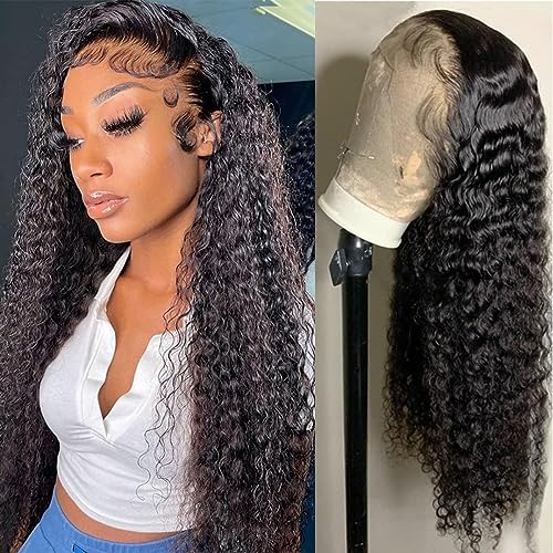 Deep Wave Lace Front Wigs Human Hair 18 Inch 13x4 Lace Frontal Closure Wigs for Woman Human Hair Glueless Pre Plucked with Baby Hair Perruque Femme Humain Naturel 150% Density Natural Black - 18 Inch - Natural Black Lace Front Wig