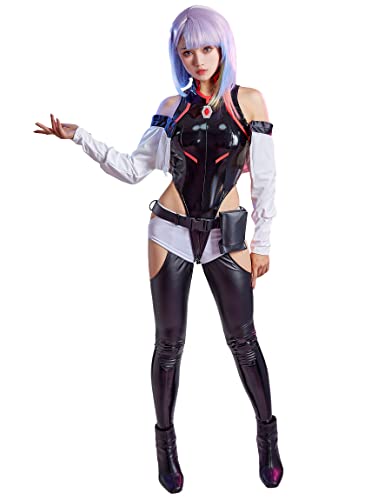 Cosplay.fm Women’s Cosplay Costume PU leather Bodysuit Set Anime Cosplay Outfit Punk Bodysuit - Medium - Black