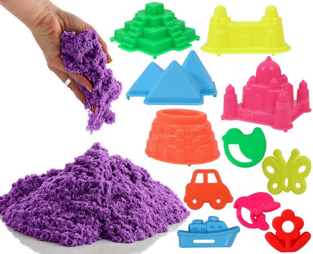 Toyshine 1 Kg Creative Sand for Kids with Free 8 pcs Castle Molds 1 Bonus Mold | Kids Activity Toy Soft Sand Clay - Purple, Clay