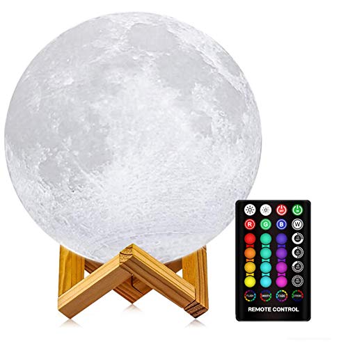 LOGROTATE Moon Lamp, 3D Printing LED 16 Colors Moon Light, Decorative Lights Night Light with Remote&Touch Control and Adjustable Brightness&USB Recharge for Kids Lovers Birthday Gift (6.0 inch) - 6.0 inch