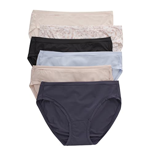 Hanes Women's ComfortFlex Fit Stretch Panties, Cooling Microfiber Underwear, 6-Pack (Colors May Vary) - Bikini - Assorted Bikini - Large