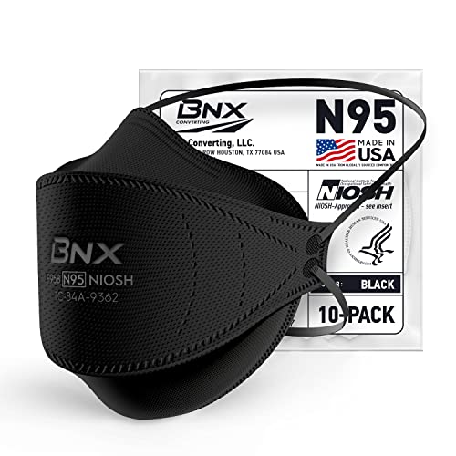 BNX N95 Mask NIOSH Certified MADE IN USA Face Mask, Tri-Fold Cup/Fish Style, 10,20,50-Pack - Black, White (Model F95B,F95W) - Tri-fold Cup/Fish Style