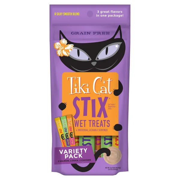Tiki Cat Stix Wet Treats, Grain Free Lickable Silky Smooth Blend in Creamy Gravy, Topper or Treat - Variety Pack 6 Count (Pack of 1)
