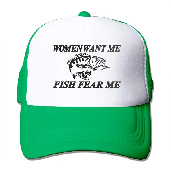 Women Want Me Fish Fear Me Trucker Hat Summer Mesh Cap Trucker Baseball Cap for Men Women