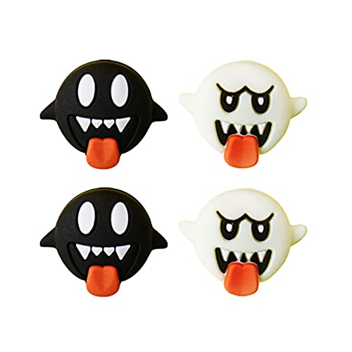 PERFECTSIGHT Halloween Skull Switch Thumb Grips, Cute Joystick Caps for Nintendo Switch, 4 PCS Thumbstick Cover for Switch Lite/Switch OLED, Button Cover for NS Joycon Controller (Black White Ghosts) - Black + White Ghost