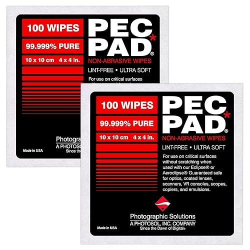 PEC-PAD Lint Free Wipes 4”x4” Non-Abrasive Ultra Soft Cloth for Cleaning Sensitive Surfaces like Camera, Lens, Filters, Film, Scanners, Telescopes, Microscopes, Binoculars. (100 Sheets Per/Pkg) 2-Pack - 1 Count (Pack of 2)