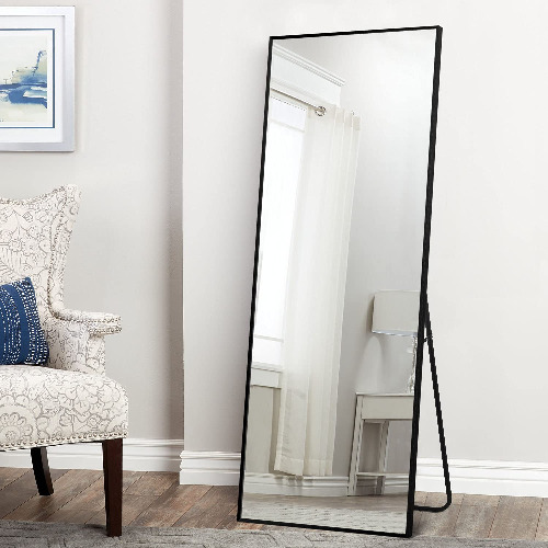 Natsukage 55"x16" Full Length Mirror Full Body Wall Mounted Mirror Large Floor Mirror Dressing Mirror for Bedroom Standing Hanging or Leaning Against Wall Home Decor Aluminum Alloy Frame (Black) - Black 55" x 16"
