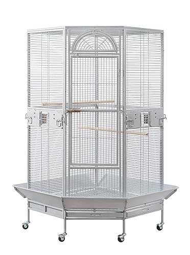 Flyline Corner Bird Cage for Cockatiel Parakeet Black and White (White Vein) - White Vein