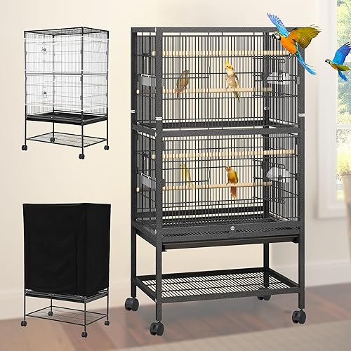 YINTATECH 52 inches Birdcage Cover and Bird Cage Seed Catcher, Bird Cages for Parakeets, Parrot, Cockatiel, Pigeon, Metal Big Bird Cage - with Seed Catcher - 52 inches