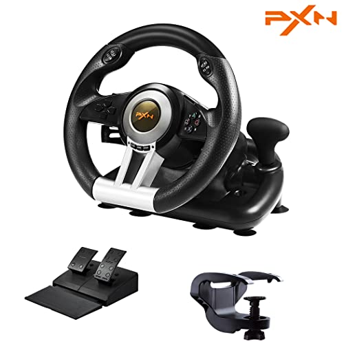 PXN Xbox Steering Wheel V3II 180° PC Gaming Racing Wheel Driving Wheel, with Linear Pedals and Racing Paddles for PC, PS4, Xbox One, Xbox Series X|S, Nintendo Switch - Black - Black Gaming Wheel