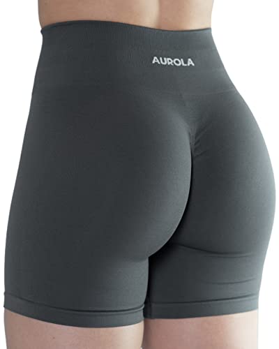 AUROLA 4.5 Intensify Workout Shorts for Women Seamless Scrunch Active Exercise Fitness Amplify Shorts - Medium - Steel Grey