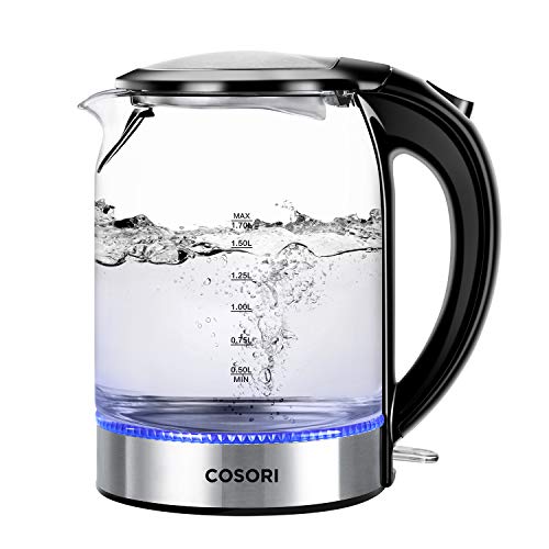 COSORI Speed-Boil Electric Tea Kettle, 1.7L Hot Water Kettle (BPA Free) 1500W Auto Shut-Off & Boil-Dry Protection, LED Indicator Inner Lid & Bottom, Transparent - 1.7L - Black