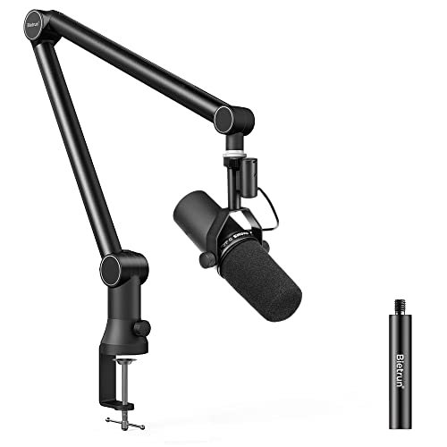 Boom Mic Arm for Shure SM7B/MV7/Blue Yeti, 2023 New Upgraded Microphone Desk Mount with Hidden Cable Trough & Extension Tube, Universal Pro-Heavy Duty Metal Blue Yeti Boom Arm for Podcast, Video - Extension Tube - Silver