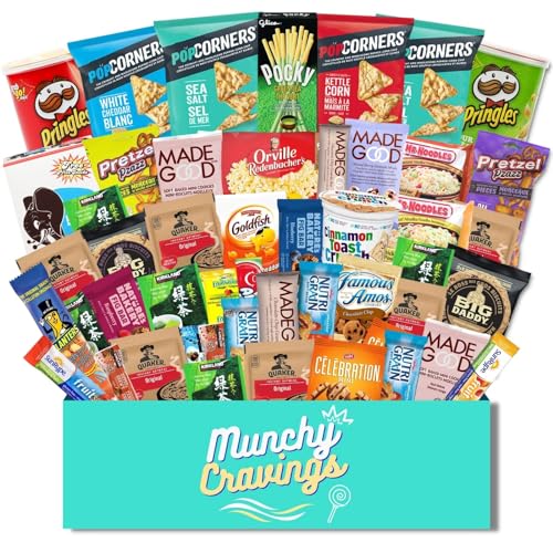 MunchyCravings Premium Snack Box (50 Ct.), Tasty and Healthy Snacks, Giftable and Great for Movie Nights, Easter, Birthdays, For Adults and Teens.