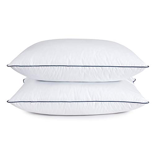 puredown Goose Feather and Down Pillow Set Luxury Pillow 100% Cotton Cover (Blue Edge, Standard/Queen) - Standard/Queen - Blue Edge