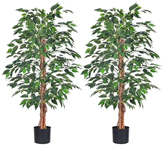 HAIHONG 2Packs 4FT Artificial Ficus Tree, Fake Plants with Sturdy Plastic Nursery Pot,Faux Ficus Trees for Home Office Living Room Indoor Outdoor Decor Perfect Housewarming Gift (4FT-2Packs)