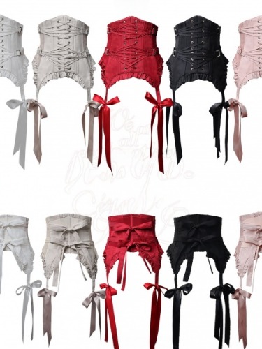 [$92.50]Lace-up Detail Gothic Satin Boned Corset Belt 5 Color Options