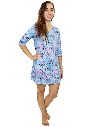 Disney Lilo & Stitch Women's 3/4 Sleeve Dorm Nightgown Pajamas - Large - Blue