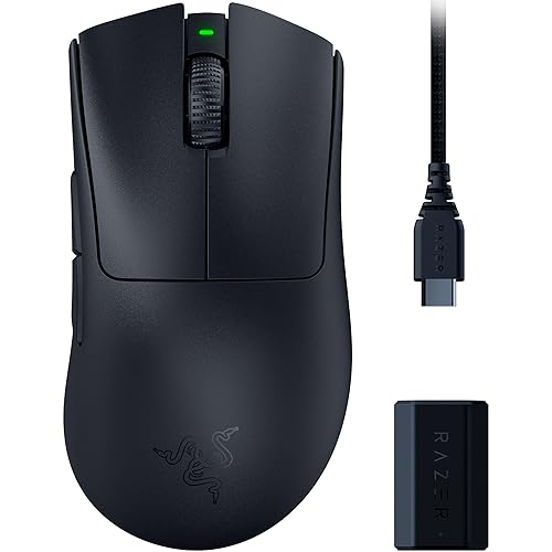 Razer DeathAdder V3 Pro Wireless Gaming Mouse + Hyperpolling Wireless Dongle: 63g Ultra Lightweight - Focus Pro 30K Optical Sensor - Optical Switches Gen-3-5 Programmable Buttons - Black - Black - 8000 Hz