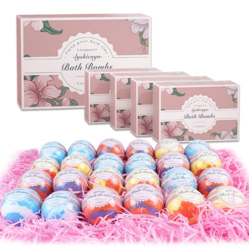 Huge Bath Bombs 100g/pcs, Essential Oils & Shea Butter, Moisturizing Skin Feeling Soft, and Bath Salts for Relaxation, Best gifts for Mother's Day and Valentine's Day - 24 Bath bombs