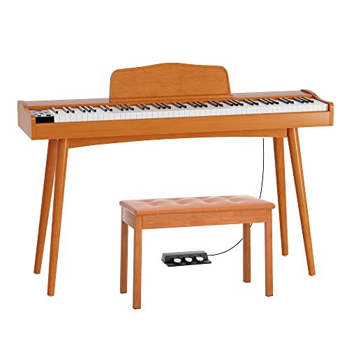 HEXANT 88- Key Digital Keyboard Piano, Wooden Electric Hammer Weighted Full Size Keyboard Piano, with 3-Pedal, MIDI Connection, Multi-Functional Keyboard and Stand - Piano with Bench