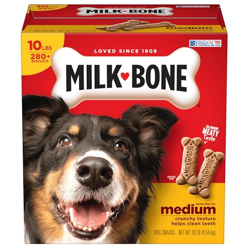 Milk-Bone Medium Crunchy Dog Treats, 10 Pounds, Helps Clean Teeth, Meaty Taste - Beef - 10 Pound (Pack of 1)
