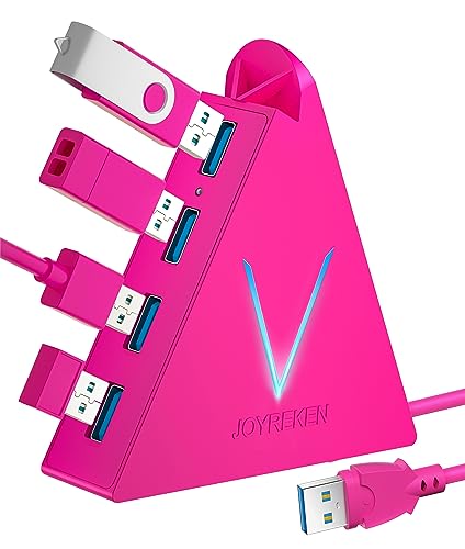 USB Hub 3.0, JoyReken 4-Port USB Splitter for Laptop, Ps4 Keyboard and Mouse Adapter Compatible with Xbox, PC, MacBook, Surface Pro, Flash Drive, HDD, Console, Printer, Camera,Keyborad,Mouse, Hot Pink - 2ft - Hot pink