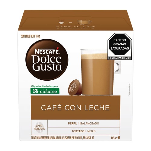 Nescafé Dolce Gusto Sabor Café con Leche, Café en Cápsulas, 16 cápsulas. - CAFÉ AU LAIT - CAFÉ AU LAIT - 16 Unidad (Paquete de 1)