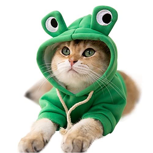 Richcatty Hoodies Funny Costume for Cat and Puppy Cute Frog Cosplay Clothes for Pets Soft Knitwear (Green Frog, S Pet Weight:3.3~5.5Lbs) - Green Frog - S Pet weight:3.3~5.5Lbs