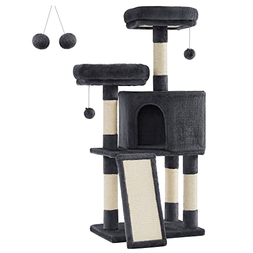 Feandrea Cat Tower, Cat Tree for Indoor Cats, 45.3-Inch Cat Condo with Scratching Post, Ramp, Perch, Spacious Cat Cave, for Kittens, Elderly Cats, Adult Cats, Small Space, Smoky Gray UPCT141G01 - Smoky Gray