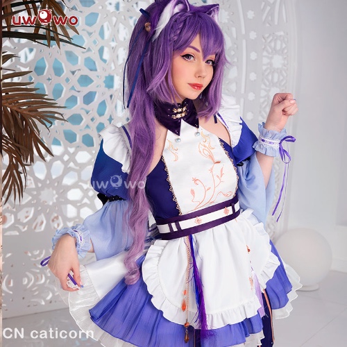【In Stock】Exclusive Authorization Uwowo Game Genshin Impact Fanart Keqing Maid Ver Cosplay Costume - S