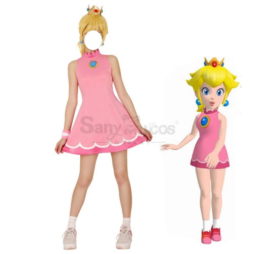 The Super Mario Bros. Movie Cosplay Princess Dress Up Peach Pink Cosplay Costume - S
