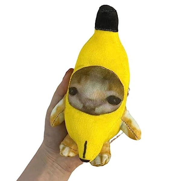 WeightedPlush Cute Banana Cat Plush with Sound, Funny Happy Cat Stuffed Animals Toy, Soft Birthday for Kids - 7 Inch - Happy