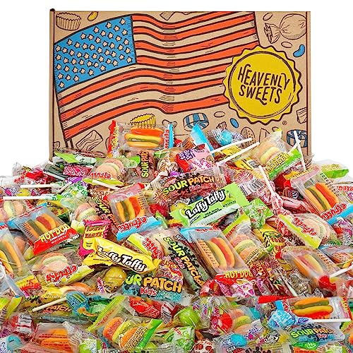 American Sweets Gift Box - 100+ Piece American Party Sweets Box - Birthday, Pinata, Valentines, Laffy Taffy, Jolly Rancher Sweets, Sour Patch Kids Candy Hamper - Heavenly Sweets