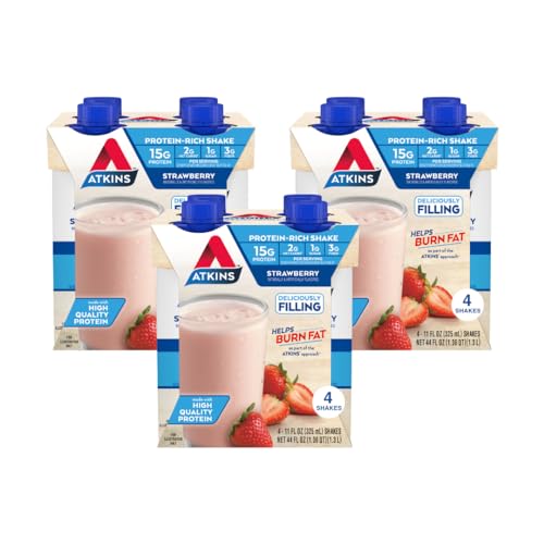 Atkins Strawberry Protein Shake 12 Count - Strawberry - 2.75 Pound (Pack of 3)