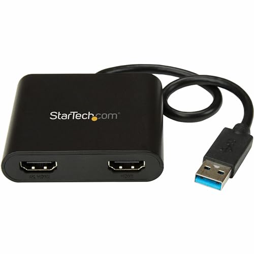 StarTech.com USB 3.0 to Dual HDMI Adapter - 1x 4K 30Hz & 1x 1080p - External Video & Graphics Card - USB Type-A to HDMI Dual Monitor Display Adapter - Supports Windows Only - Black (USB32HD2) - 2x HDMI | USB 3.0 | Windows Only - Adapter