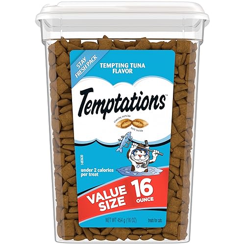 Temptations Classic Crunchy and Soft Cat Treats Tempting Tuna Flavor, 16 oz. Tub - 1 Pound (Pack of 1)
