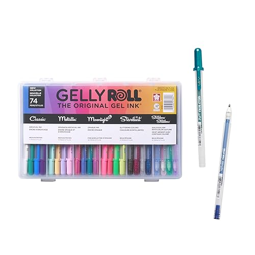 SAKURA Gelly Roll Gel Pens - Gift Set - Ink Pen Set for Journaling, Art, or Drawing - Assorted Point Sizes with Pen Storage Case - Assorted Colored Ink with Special Effects - 74 Pack