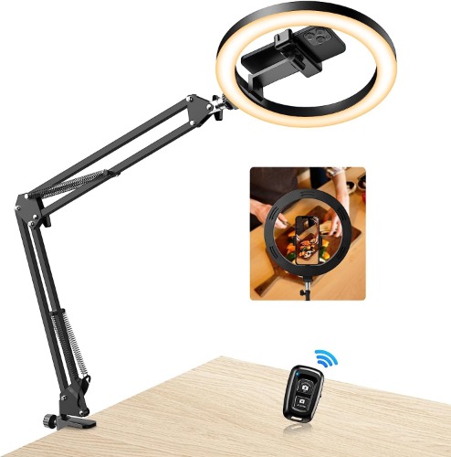 Ring Light, Evershop Bird's-Eye Photography Light, Arm Stand, Ring Light for Smartphones, 30 Levels of Dimming, Tabletop, Clip Light, Zoom Actress Light, Object, Interview, Web Conferencing, Lighting,