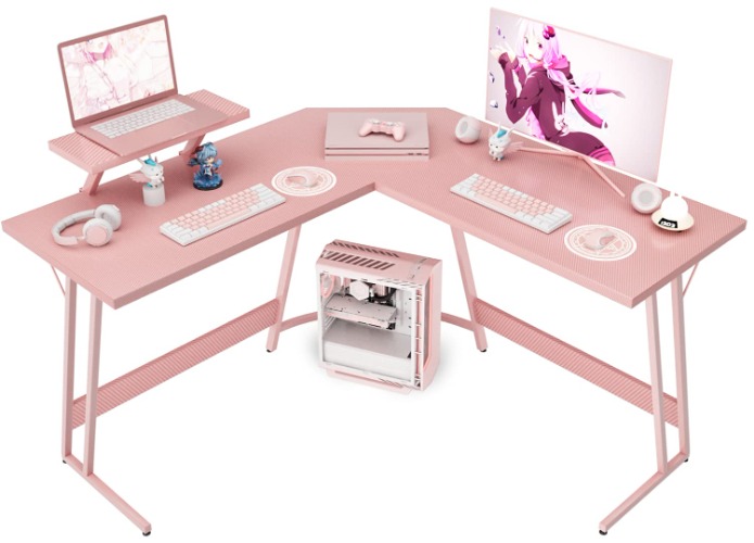 Victone L字デスク ゲーミングデスク 「メーカー一年保証」 パソコンデスク 幅130cm pcデスク L字型デスク パソコンコーナーデスク オフィスデスク デスク 作業机 取外し可能なモニター台付き 省スペース 大型オフィスワークデスク ピンク (VT-LPK) / Blue