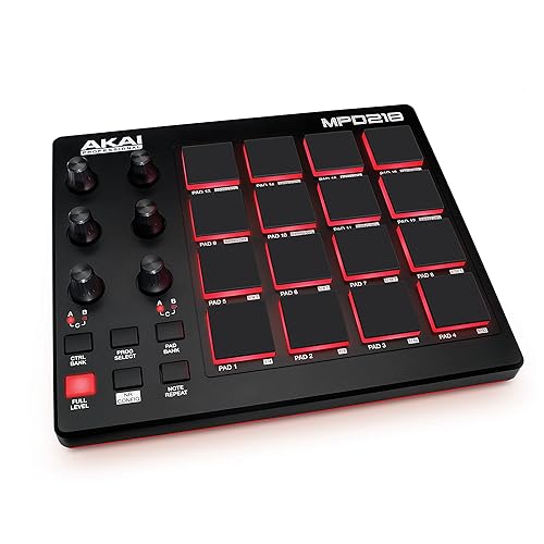 AKAI Professional MPD218 - USB MIDI Controller with 16 MPC Drum Pads, 6 Assignable Knobs, Note Repeat & Full Level Buttons and Production Software - MPD218 - Pad Controller Only