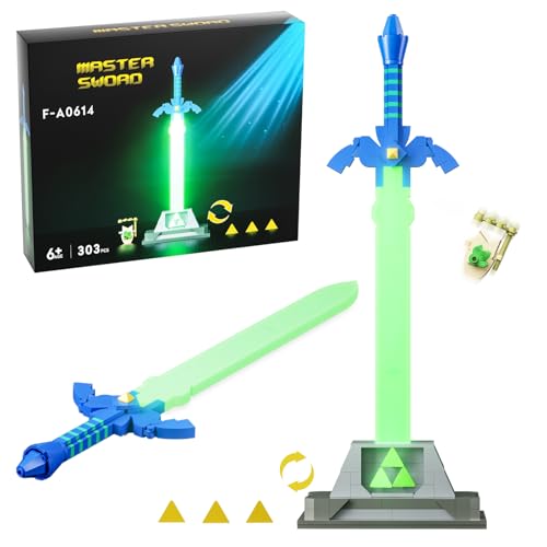 Taojiyuan Glowing Master Sword Building Blocks, Upgrade Tri-Force Luminous Master Sword Toy with BOTW Korok Building Sets for Kids and Adults Fans Collections Decoration Gift(303pcs) - Glowing Master Sword
