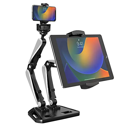 2 in 1 Mobile Phone and Tablet Stand Holder - CTA iPad & iPhone Adjustable Stand for iPhone 11/12/13/14 Pro & Pro Max - iPad Pro 11" - iPad 1/2/3/4 Gen - iPad Air 4/5 - Galaxy Tab A/A7/S7/S6