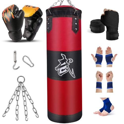 Prorobust Heavy Punching Bag for Adults Youths Kids - Indoor/Garden Boxing Bag Unfilled Boxing Bag Set with Punching Gloves, Wraps, Chain, Ceiling Hook for MMA, Kickboxing, Muay Thai, Karate, Taekwondo - Red 4ft