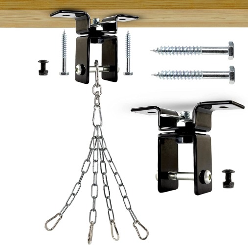 Yes4All, Heavy Bag Mount for Punching Bag Hanger, Bag Ceiling Mount Hanger - Wood Beam Holder for Muay Thai, MMA, Boxing Bag - Workout Equipment - Easy to use, Fit Most Ceiling - Fixed Wood Beam Hanger + Chain