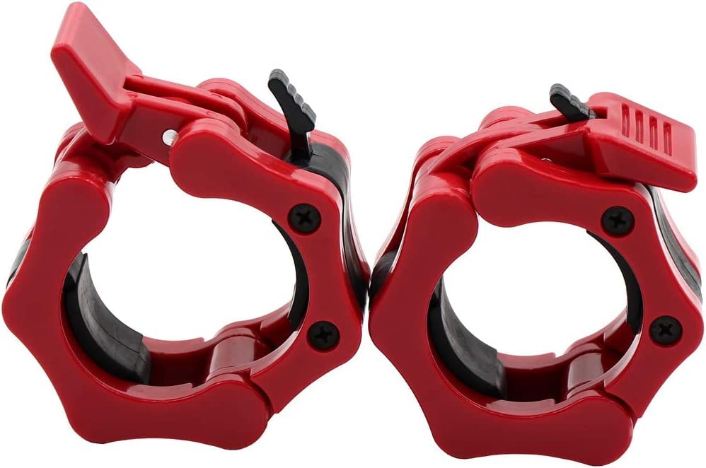 GW Tech Barbell Clamps 2 inch, Heavy Duty Exercise Collars 2" Quick Release Pair of Locking Pro Olympic Weight Bar Plate Locks Collar Clips for Workout Weightlifting Fitness Training - Olympic 2" Red