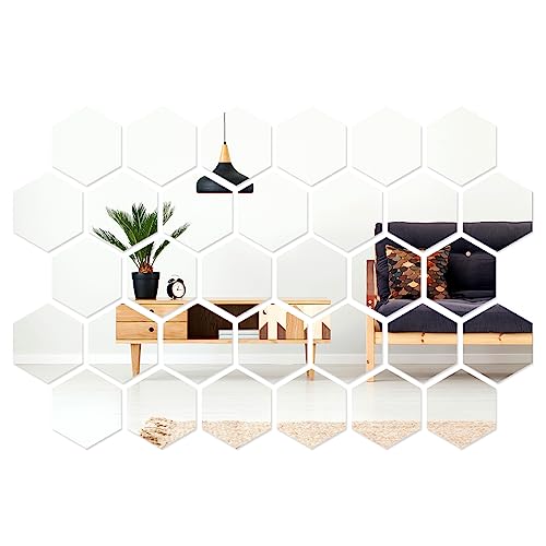 Shappy 32 Pieces Hexagon Mirror Wall Stickers Removable Acrylic Mirror Setting Hexagon Wall Sticker Decal for Home Room Living Bedroom Decor (18.4 x 16 x 9.2 cm) - 18.4 x 16 x 9.2 cm