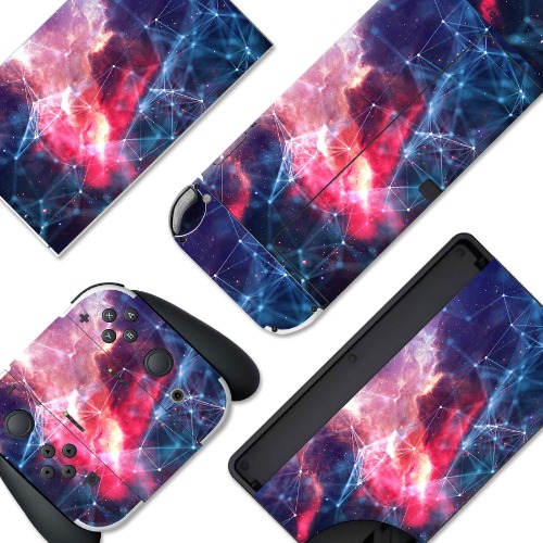 PlayVital Full Set Protective Stickers for Nintendo Switch OLED Model, Customized Vinyl Decal Skins for Switch OLED Console & Joycon & Dock & Grip - Galaxy Space - Galaxy Space