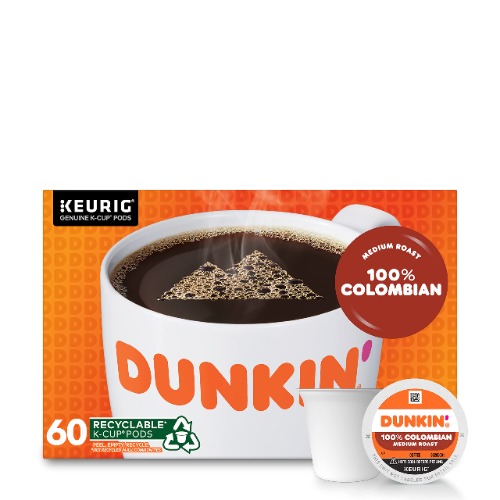 Dunkin' 100% Colombian Medium Roast Coffee, 60 Keurig K-Cup Pods - Colombian 10 Count (Pack of 6)