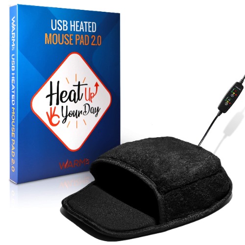 Heated Computer Mouse Pad Hand Warmer: USB Hand Warmers for Computer | Removable Heating Element | 3 Temperatures/Time Limits | Roomy, Hand-Warming Mouse Pad for Men and Women - Black